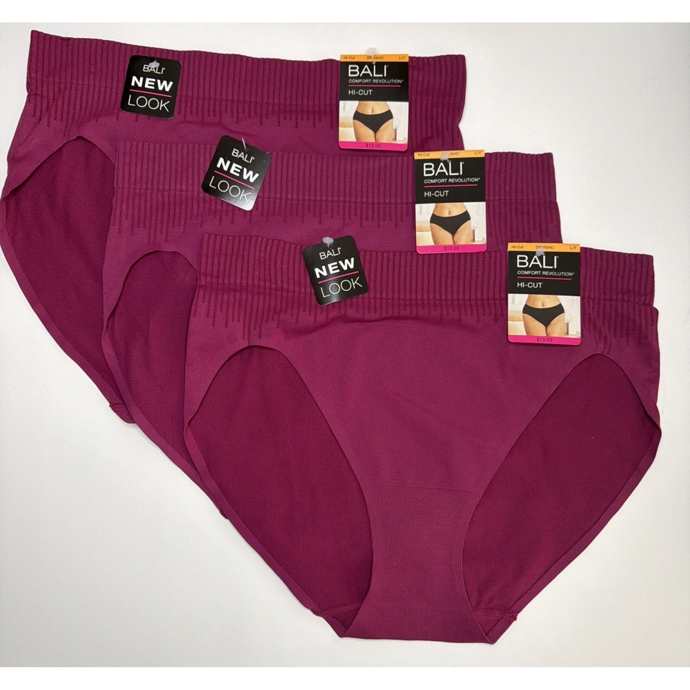 Bali Comfort Revolution HI-Cut Panties DFMSHC Maroon Size L/7 3 Pack Seamless